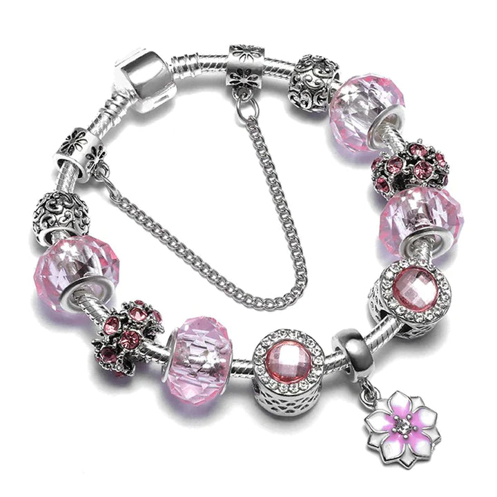 Flower Design Hidden Clasp Charm Bracelet