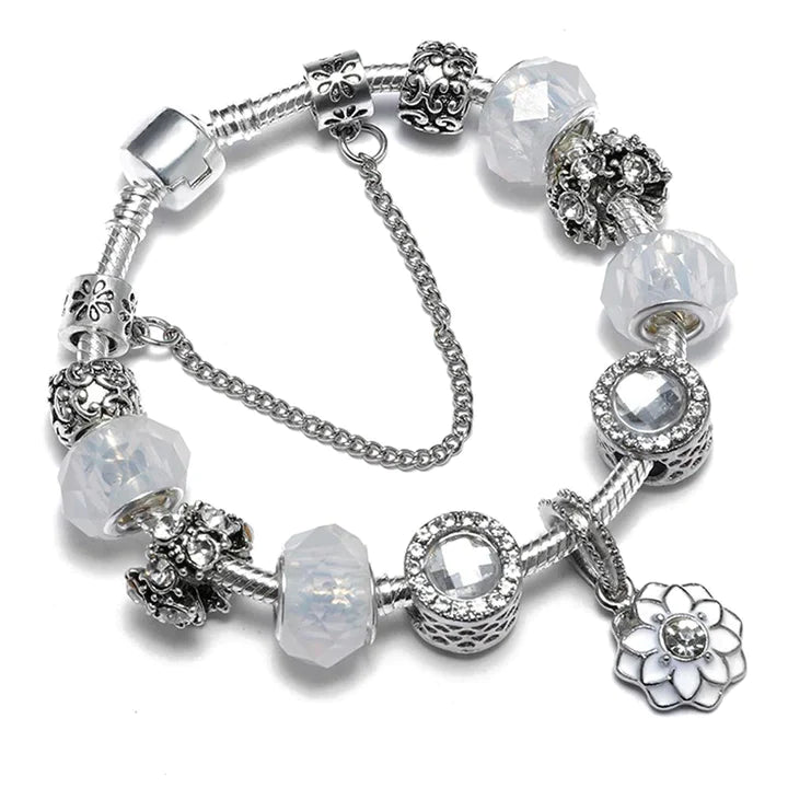 Flower Design Hidden Clasp Charm Bracelet