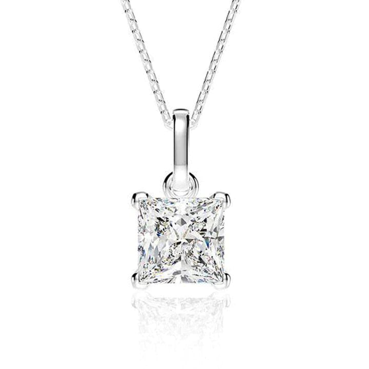 Mossanite Princess Cut Pendant Necklace In Sterling Silver