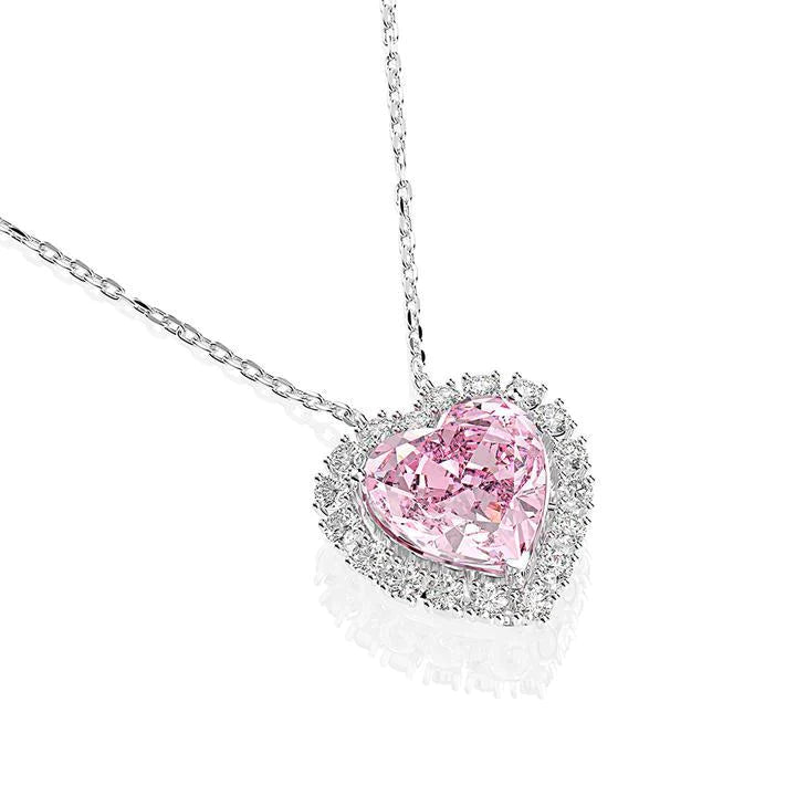 Halo Heart Cut Pink Pendant Necklace