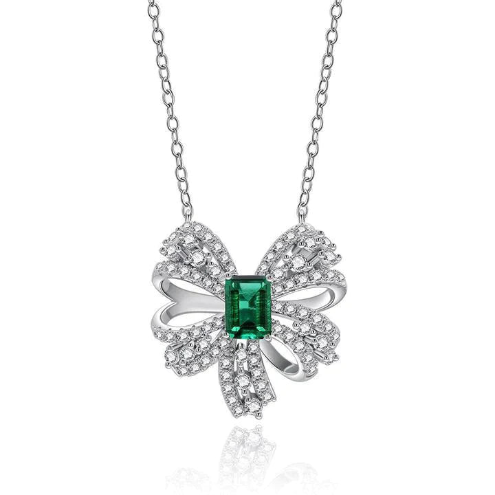 Bowknot Emerald Pendant Necklace