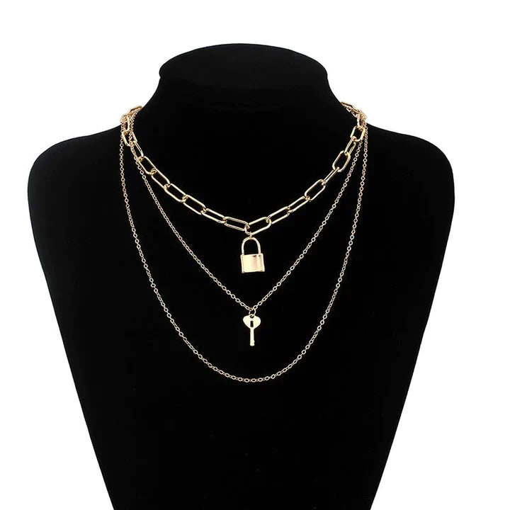 Retro Lock & Key Layered Necklace