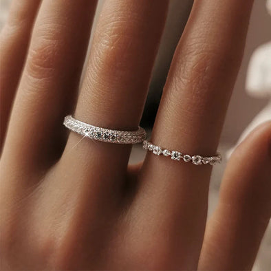 Triple Row Half Eternity in Sterling Silver Wedding Band