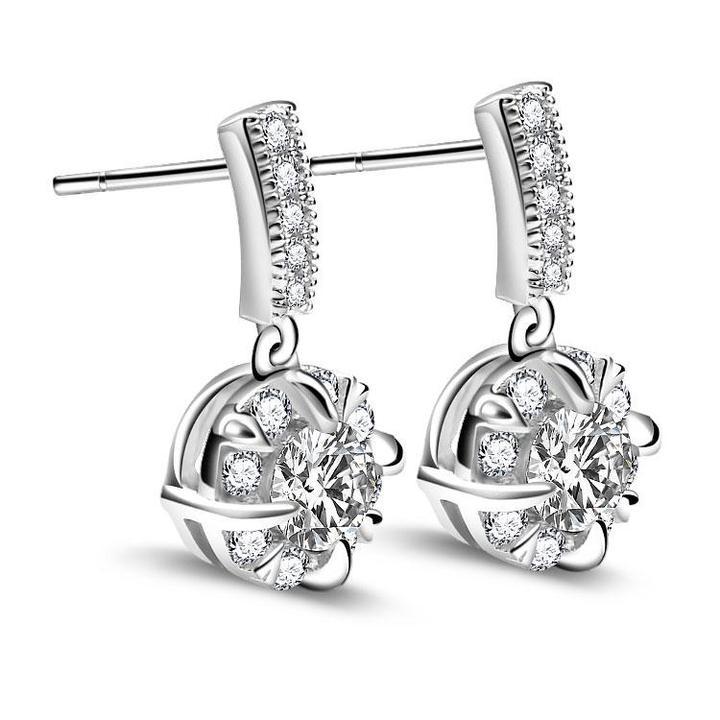 3.5CT Round Cut 925 Sterling Silver Drop Earrings