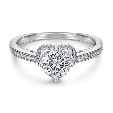 Heart Design Round Cut Sterling Silver Engagement Ring