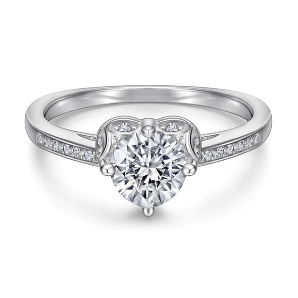 Heart Design Round Cut Sterling Silver Engagement Ring