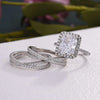 Luxurious Halo Radiant Cut Sterling Silver Bridal Set with Two Interweave Bands