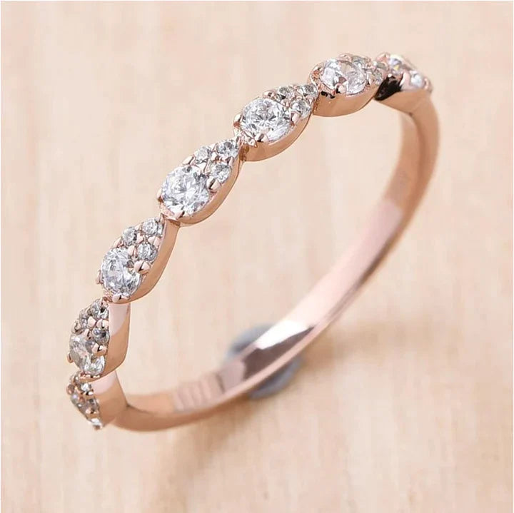 Rose Golden Tone Pear Design Stackable Wedding Band