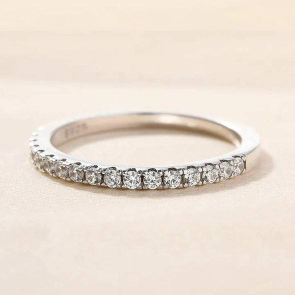 Classic Oval Cut Sterling Silver Bridal Set with Half-Eternity Band