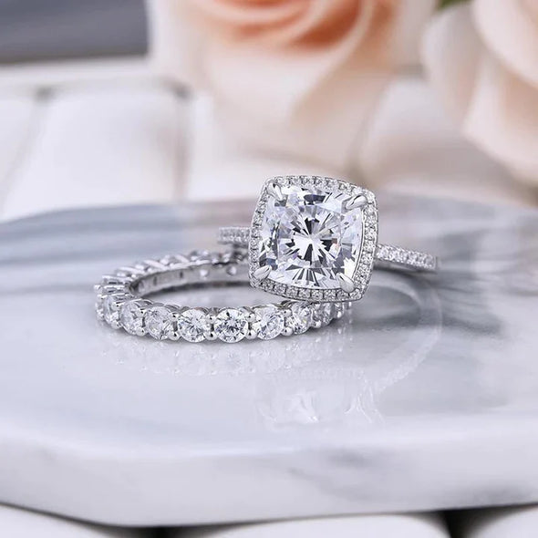 3.2 CT. Cushion Cut Halo Bridal Set