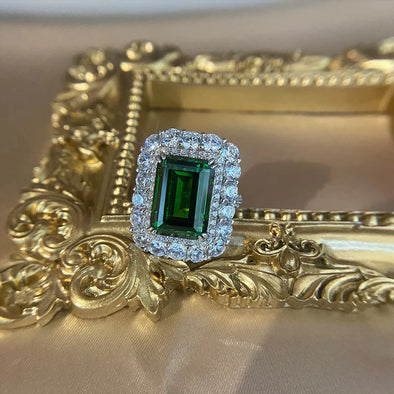 Vintage Emerald Cut Engagement Ring In Sterling Silver