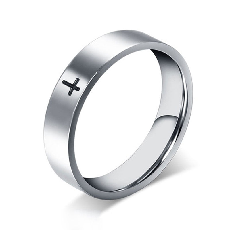 Black Cross Silver Titanium Men's Wedding Band