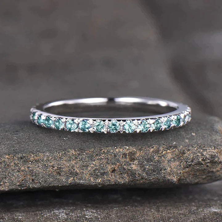 Handmade Light Aquamarine Blue Eternity Sterling Silver Wedding Band