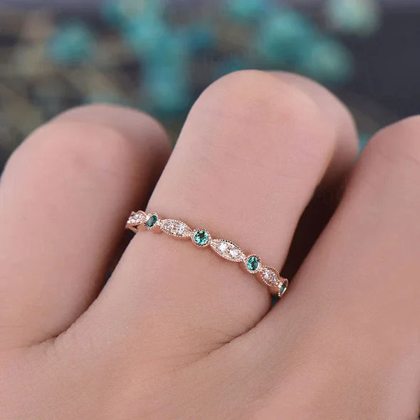 White & Paraiba Tourmaline Stackable Wedding Band