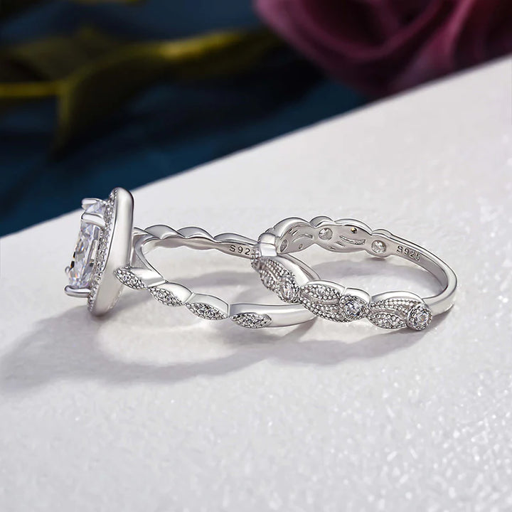 Unique Design Leaf & Vine Halo Oval Cut Bridal Set