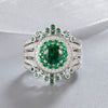 Vintage Emerald Green Round Cut Sterling Silver Cluster Ring Sets