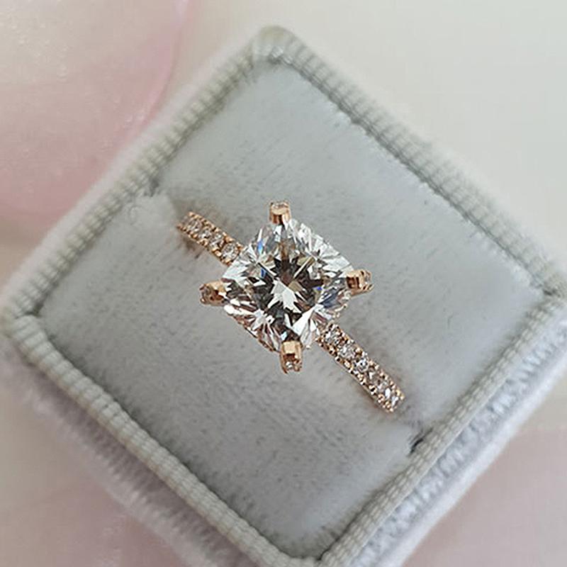 Cushion Cut Sterling Silver Bridal Set In Golden Tone