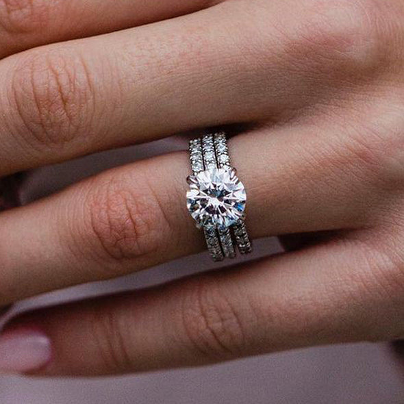 Elegant Round Cut 3PC Sterling Silver Bridal Ring Set