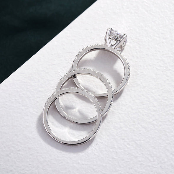 Elegant Round Cut 3PC Sterling Silver Bridal Ring Set