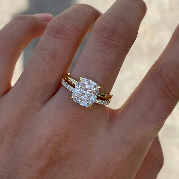 Classic Cushion Cut Golden Tone Bridal Set In Sterling Silver