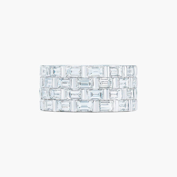 Exquisite Emerald Cut 4 Rows Wedding Band In Sterling Silver