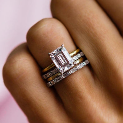 Golden Tone Emerald Cut 4PC Wedding Bridal Set In Sterling Silver