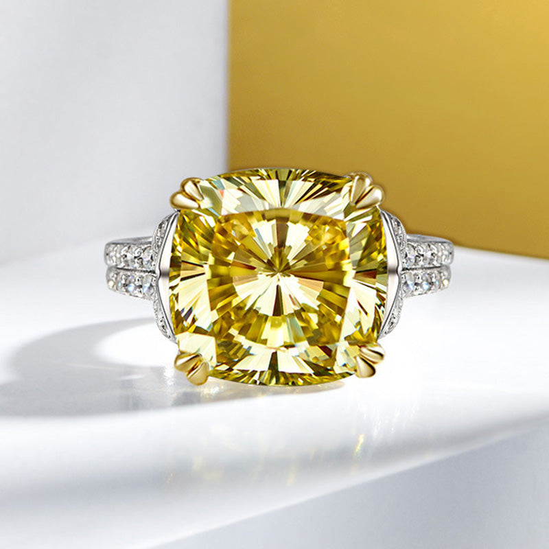 Luxurious Cushion Cut Yellow Gemstone Sterling Silver Engagement Ring