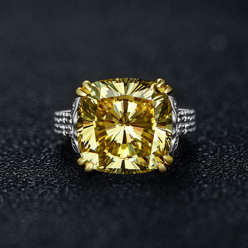 Luxurious Cushion Cut Yellow Gemstone Sterling Silver Engagement Ring