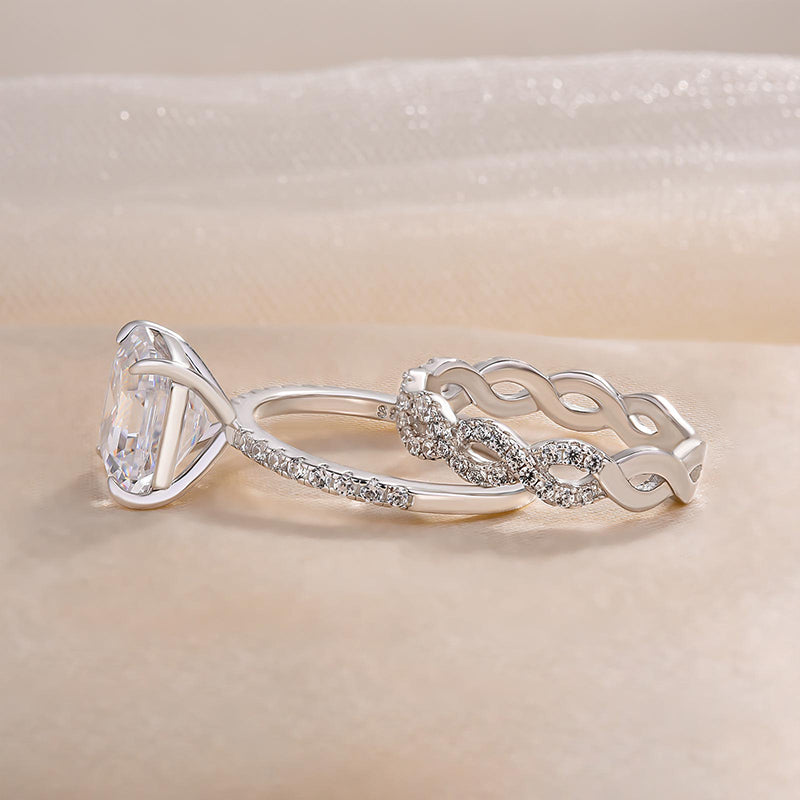 Stunning Asscher Cut Sterling Silver Bridal Set with Infinity Band