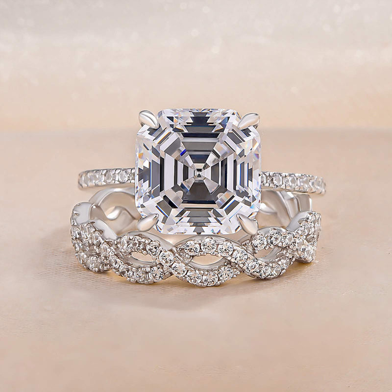 Stunning Asscher Cut Sterling Silver Bridal Set with Infinity Band