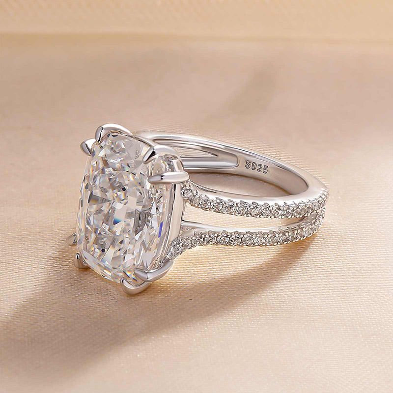 Gorgeous Split Shank Cushion Cut Engagement Ring In Sterling Silver