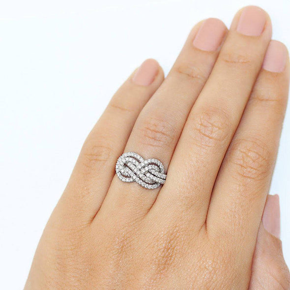 Dainty Pave Infinity Knot Design Wedding Band In Sterling Silver