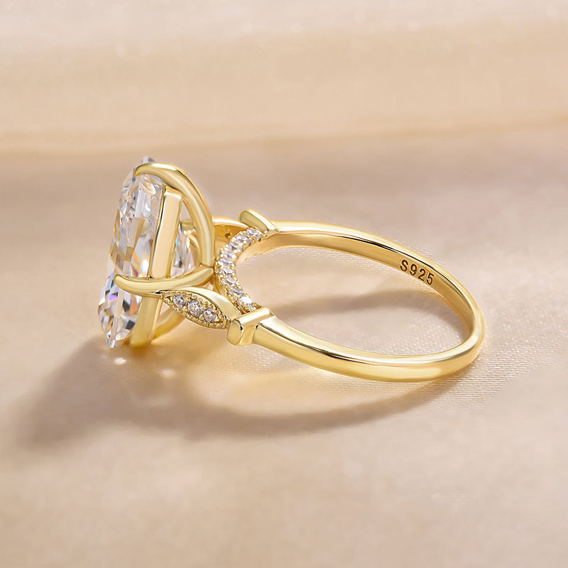 Vintage Golden Tone Radiant Cut Engagement Ring In Sterling Silver