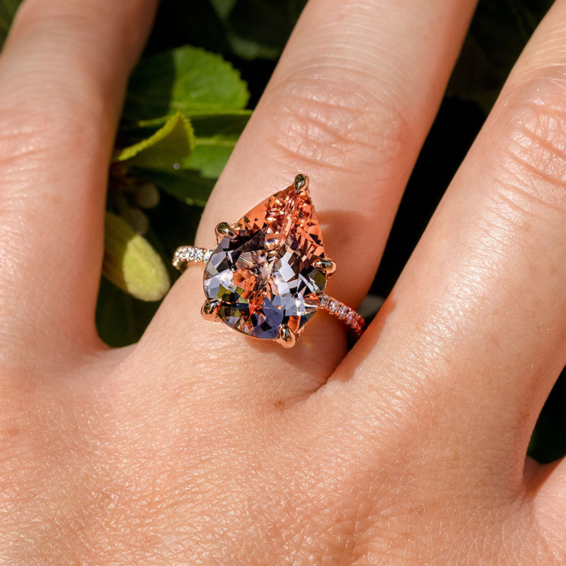 Stunning Pear Cut Morganite Engagement Ring In Sterling Silver