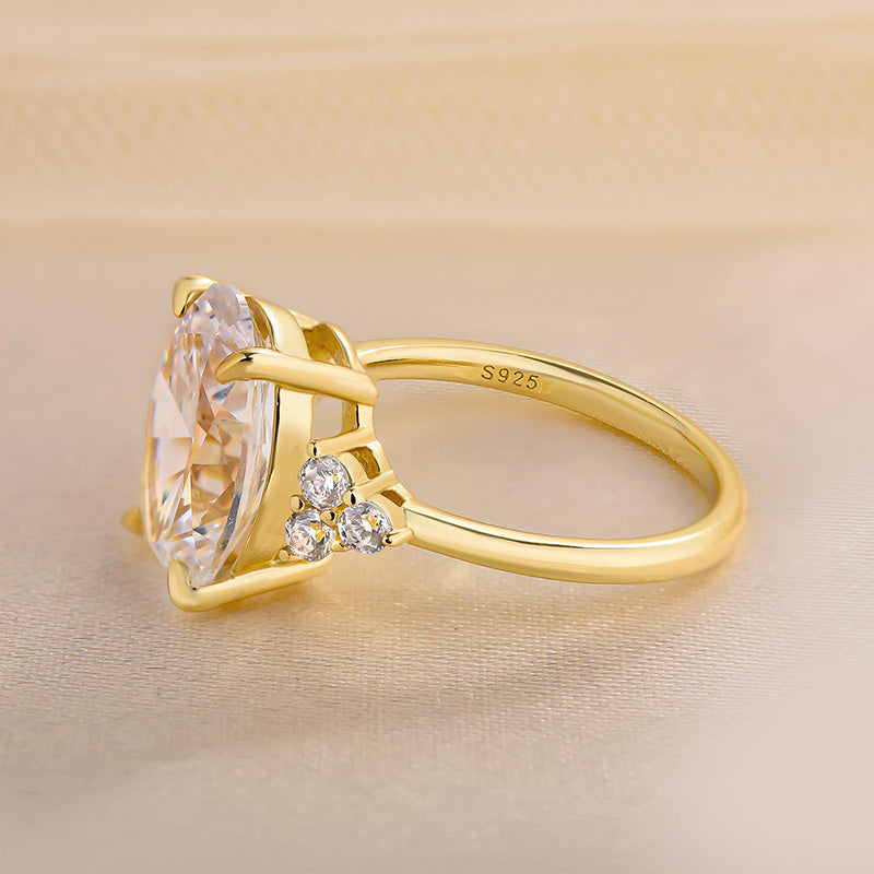 Gorgeous Golden Tone Oval Cut Engagement Ring In Sterling Silver