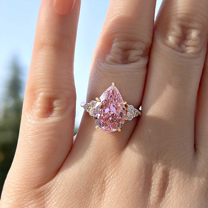 Pear Cut Pink Gemstone Three Stone Engagement Ring In Sterling Silver