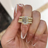 Elegant Golden Tone Emerald Cut 3PC Wedding Set In Sterling Silver