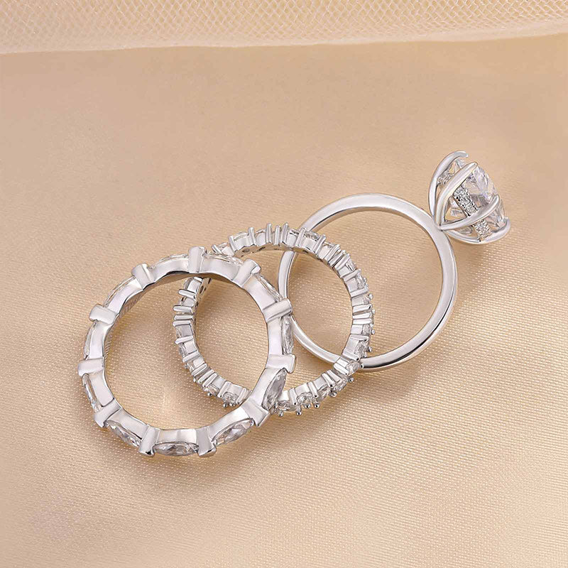 Exclusive Marquise Cut 3PC Wedding Ring Set In Sterling Silver