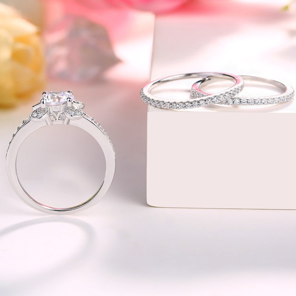 Dainty Floral Round Cut 3-Piece 925 Sterling Silver Bridal Set