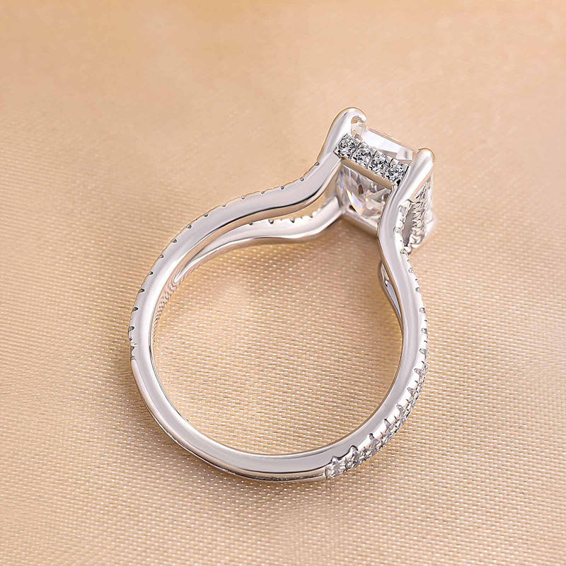 Exquisite Split Shank Radiant Cut Sterling Silver Engagement Ring