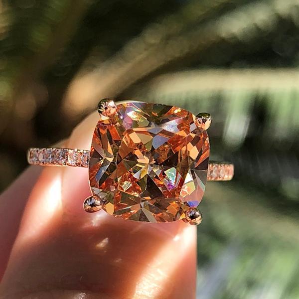 5 Carat 3PC Cushion Cut Champagne Wedding Bridal Set In Rose Gold