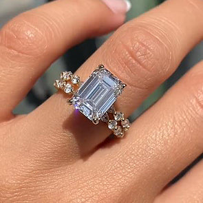 Unique Design Emerald Cut Sterling Silver Bridal Set In Golden Tone