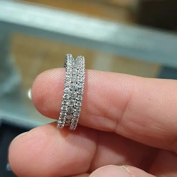 Stunning 3 Row Design Round Cut Wedding Band In Sterling Silver