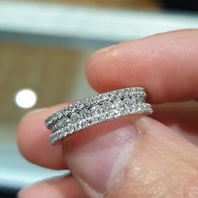 Stunning 3 Row Design Round Cut Wedding Band In Sterling Silver