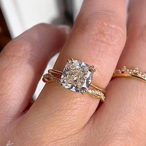 Stunning Golden Tone Cushion Cut Wedding Bridal Set In Sterling Silver