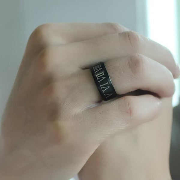 Black Roman Numerals Titanium Steel Men's Ring