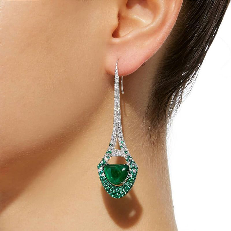 Vintage Emerald Green Engagement Ring & Drop Earrings Set