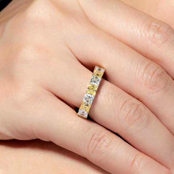 Two Tone Yellow & White Asscher Cut Eternity Wedding Band