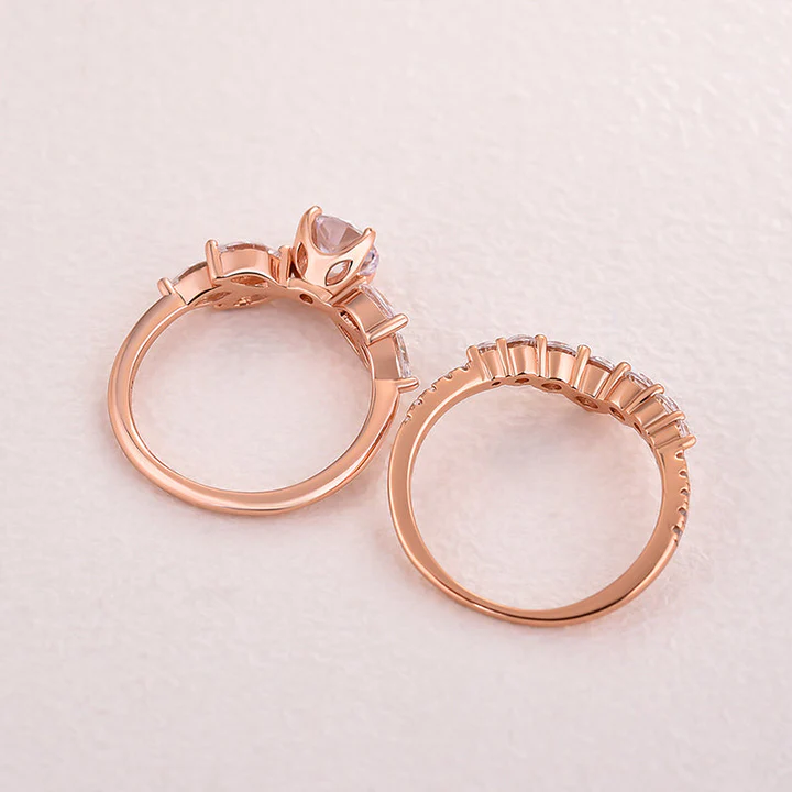 Unique Art Decor Rose Golden Tone Round Cut Sterling Silver Bridal Set